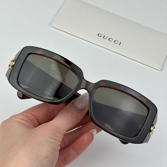 Gucci GG1403S 002 BRAND NEW SUnglasses Dark Havana Brown Unisex Rectangle - Picture 3 of 13